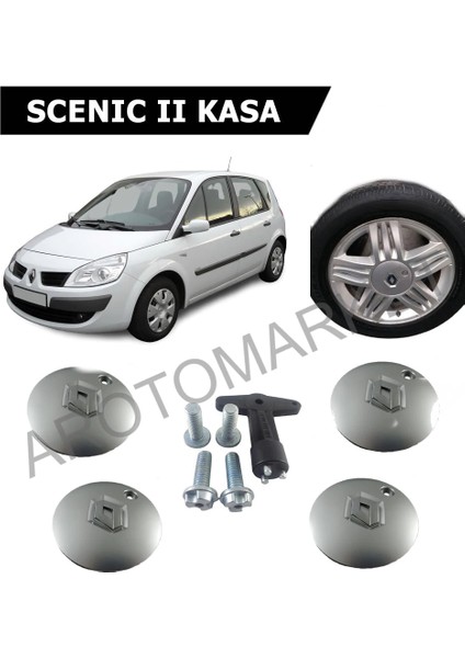 Renault Scenic 2 Kasa Dörtlü Jant Göbeği Seti - Aparat Setli