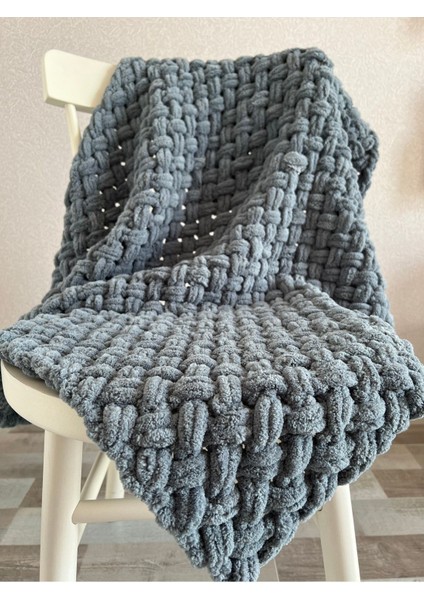 Handmade Koyu Gri Puffy Bebek Battaniyesi 90X90 cm