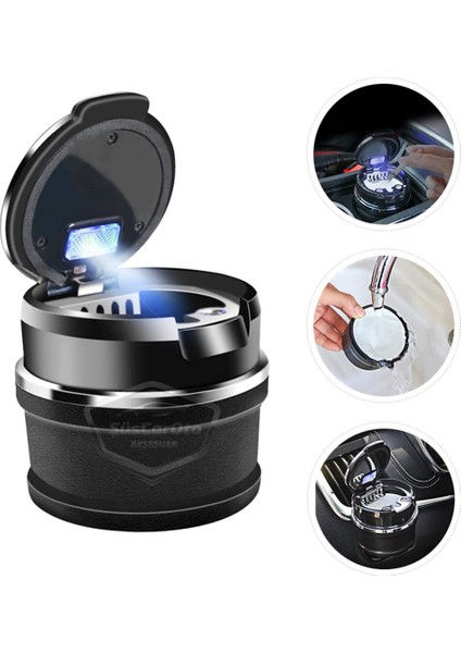 Üniversal Porselen Yanmaz Koku Geçirmez Işıklı Lüx Oto Küllük Dumansız Kapaklı Spor Araç Içi Küllük Araba Küllüğü Gümüş ONK06