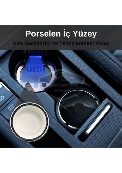 Üniversal Porselen Yanmaz Koku Geçirmez Işıklı Lüx Oto Küllük Dumansız Kapaklı Spor Araç Içi Küllük Araba Küllüğü Gümüş ONK06 modelleri