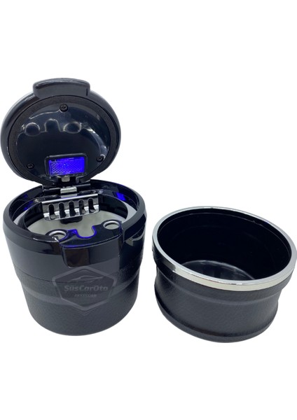 Üniversal Porselen Yanmaz Koku Geçirmez Işıklı Lüx Oto Küllük Dumansız Kapaklı Spor Araç Içi Küllük Araba Küllüğü Gümüş ONK06