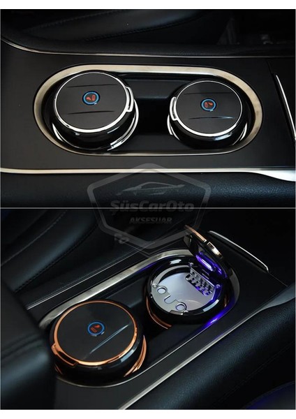 Üniversal Porselen Yanmaz Koku Geçirmez Işıklı Lüx Oto Küllük Dumansız Kapaklı Spor Araç Içi Küllük Araba Küllüğü Gümüş ONK06