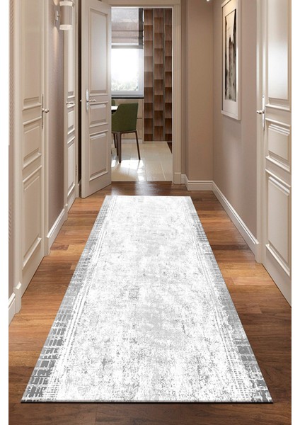Dört Mevsim Kaymaz Yıkanabilir Koridor Halısı Gri