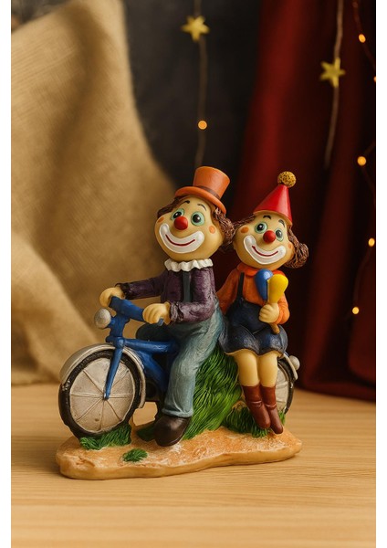 Lüks Işlemeli Polyester Bisiklet Üzerinde Palyaço Çift Biblo Dekoratif Ürün Yeni Yıl Hediyesi 15 Cm.
