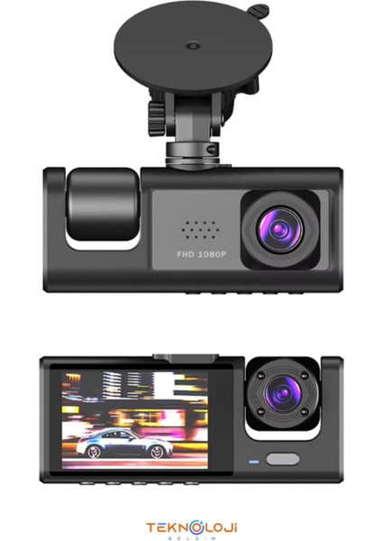 1080P Dash Cam Full Hd Araç Içi Kamera Ön Arka ve Iç Kayıt 3 Kamera Gece Görüşlü G Sensör Geniş Açı