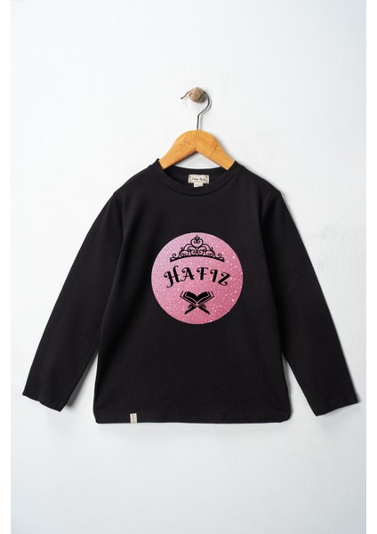 Kız Çocuk Uzun Kollu Bisiklet Yaka "hafız" Baskılı Tişört Mevsimlik Pamuklu