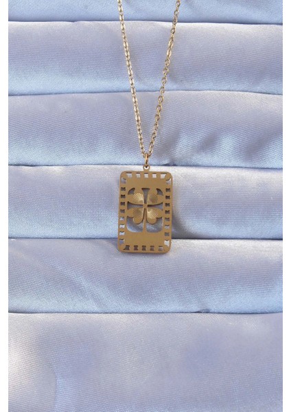 316L Altın Renk Işlemeli Yonca Model Vintage Kolye