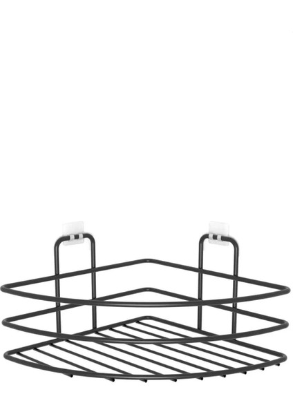 Kendiliğinden Yapışkanlı Montaj Gerektirmeyen Tek Katlı Banyo Askı Köşe Şampuanlık Siyah indirimleri