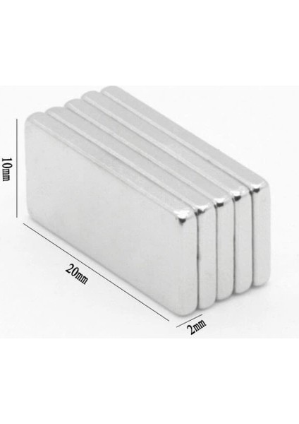 20×10×2 mm N35 Neodyum Mıknatıs – Köşeli, Nikel Kaplama (50’li Set)
