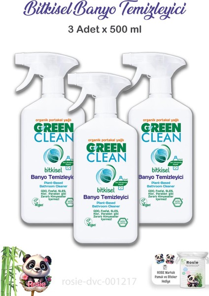3 Adet Green Clean Bitkisel Banyo Temizleyici 500 ml ve Rosıe