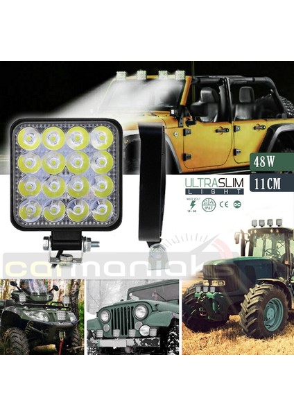 Cree Off Road Sis Farı - Lamba 16 LED Kare Çalışma Lambası 2 Adet