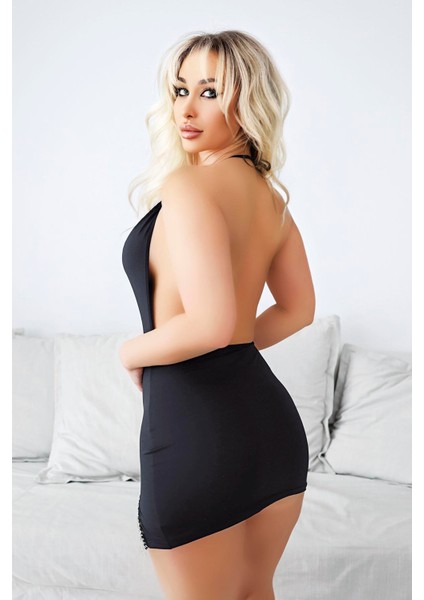 Arias Closet Bacak Kısmı Boncuk Detaylı Siyah Mini Fantezi Gecelik fiyatları