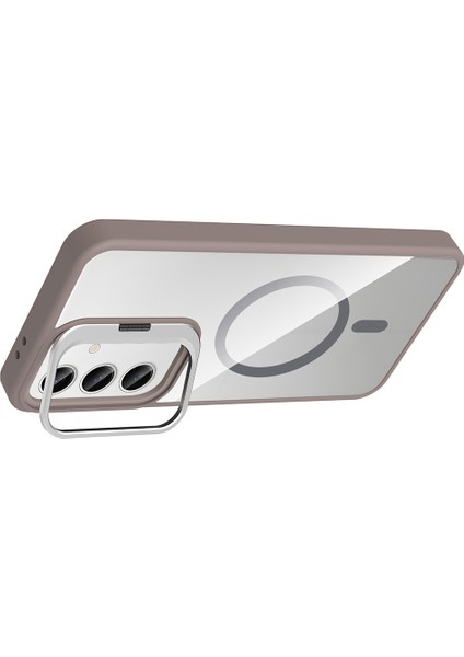 Galaxy S25 Kılıf Standlı ve Kamera Lens Hediyeli M-Safe Şarj Özellikli Aden Etro Kapak - Pembe