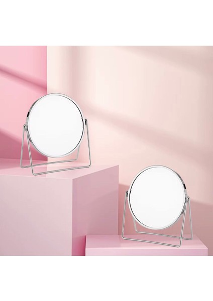 Gümüş Renk Ayarlanabilir Metal Ayaklı Masa Üstü Makyaj Aynası – 360° Döner, Şık Dekoratif Tasarım indirimleri