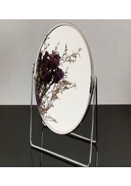 Gümüş Renk Ayarlanabilir Metal Ayaklı Masa Üstü Makyaj Aynası – 360° Döner, Şık Dekoratif Tasarım