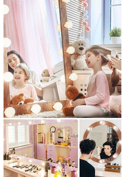 Nostalji Hollywood Tarzı 10LU Makyaj Masası Aynası Beyaz LED Işıklı Lamba USB modelleri