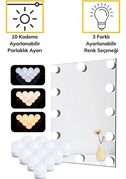 Nostalji Hollywood Tarzı 10LU Makyaj Masası Aynası Beyaz LED Işıklı Lamba USB fırsatları