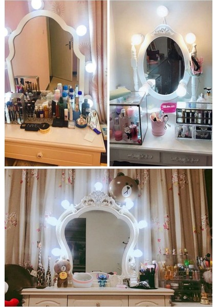 Nostalji Hollywood Tarzı 10LU Makyaj Masası Aynası Beyaz LED Işıklı Lamba USB indirimleri