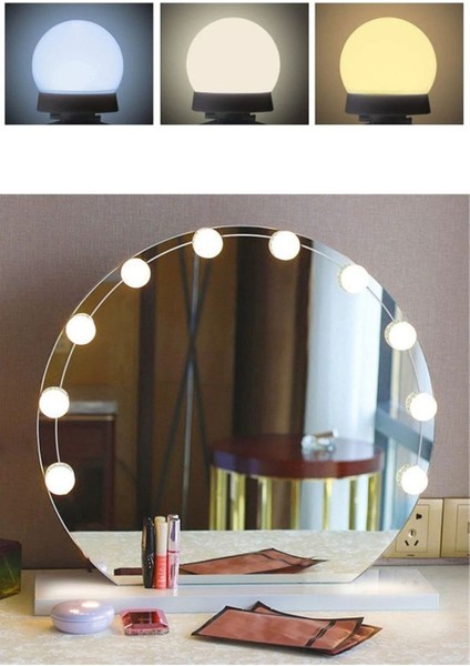 Nostalji Hollywood Tarzı 10LU Makyaj Masası Aynası Beyaz LED Işıklı Lamba USB