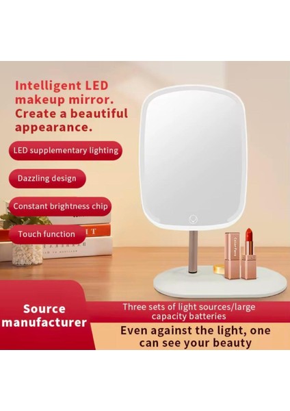 Dokunmatik LED Işıklı Makyaj Aynası Dikdörtgen 3 Renk Işık LED Masa Aynası