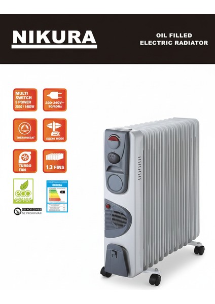 Nıkura 13 Dilim Yağlı Radyatör 2500W+400W Tasarruflu