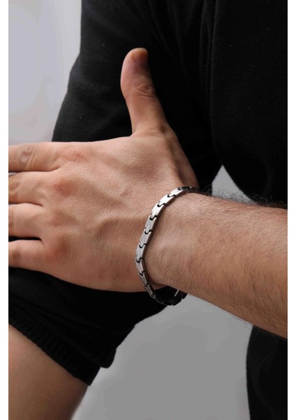 Geometrik Tasarım Çelik Erkek Bileklik