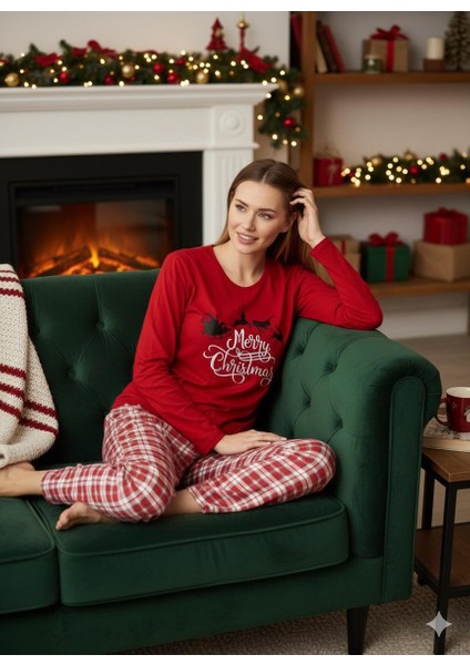 Kadın Yılbaşı Pijama Takımı Kırmızı Süprem fiyatları