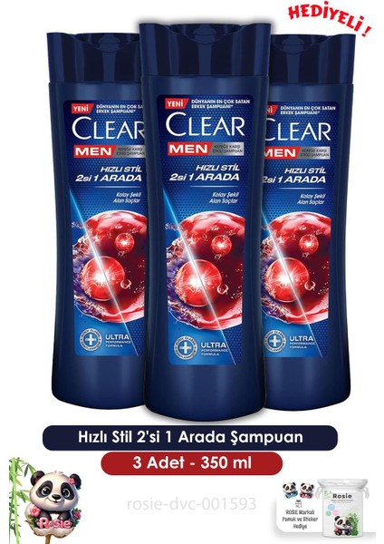Men 3'lü Hızlı Stil 2'si 1 Arada Şampuan 350 ml ve Rosıe