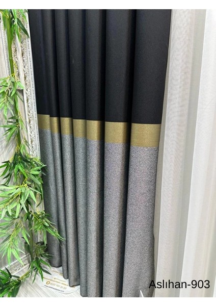 Nivemeshome Aslıhan Siyah-Gold FT632116 V-903 1/3 Sık Pile Fon Perde Apm fiyatları
