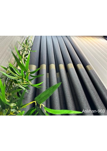 Nivemeshome Aslıhan Siyah-Gold FT632116 V-903 1/3 Sık Pile Fon Perde Apm