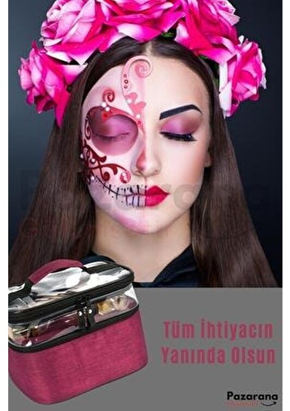 Makyaj Çantası Çift Bölmeli Makyaj Çantası Şeffaf Makyaj Çantası Şeffaf Bölmeli Makyaj Çantası indirimleri