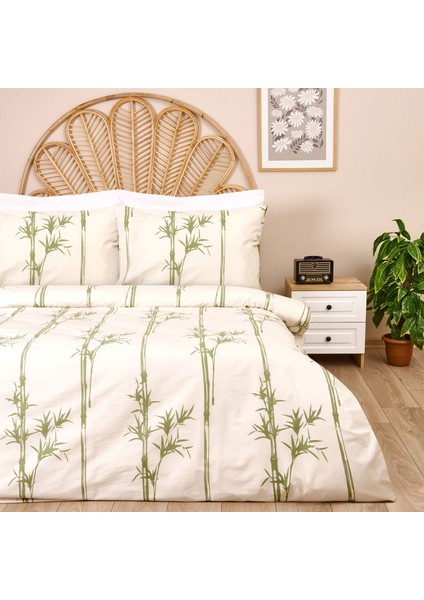 Soft Blad Çift Kişilik Nevresim Takımı - Ekru / Yeşil