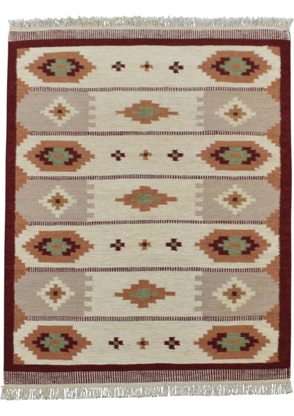 El Dokuma Geometrik Yün Kilim 0464 - Yeni - Çok Renkli