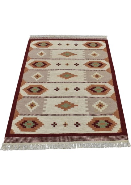El Dokuma Geometrik Yün Kilim 0464 - Yeni - Çok Renkli fırsatları