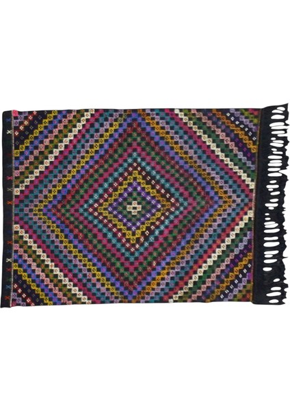 El Dokuma Karapınar Yörük Pamuklu Kilim 0450 - Yeni - Çok Renkli