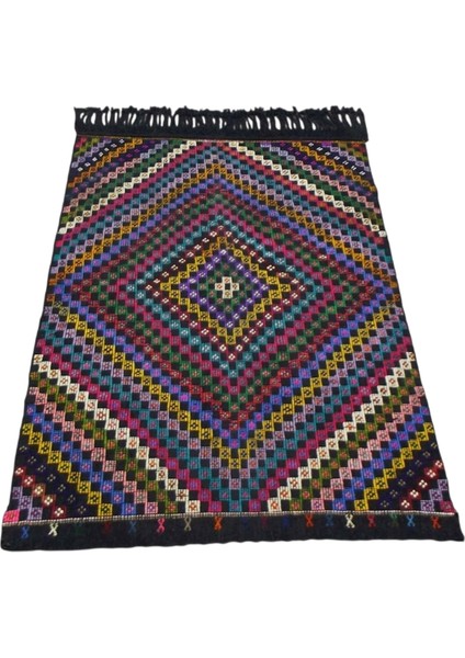 El Dokuma Karapınar Yörük Pamuklu Kilim 0450 - Yeni - Çok Renkli indirimleri