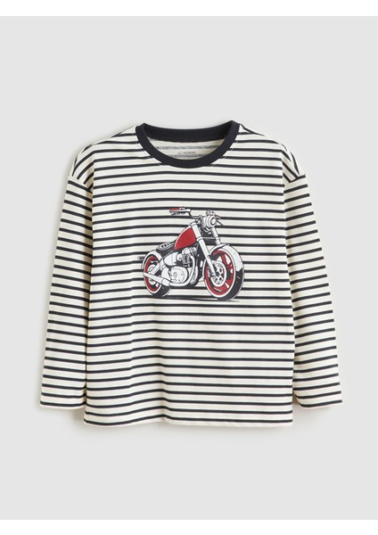 Yeni Sezon Bisiklet Yaka Baskılı Erkek Çocuk Tişört