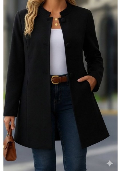 Kadın Uzun Kollu Yakalı Önü Düğmeli Ithal Kaşe Astarlı Kaban indirimleri