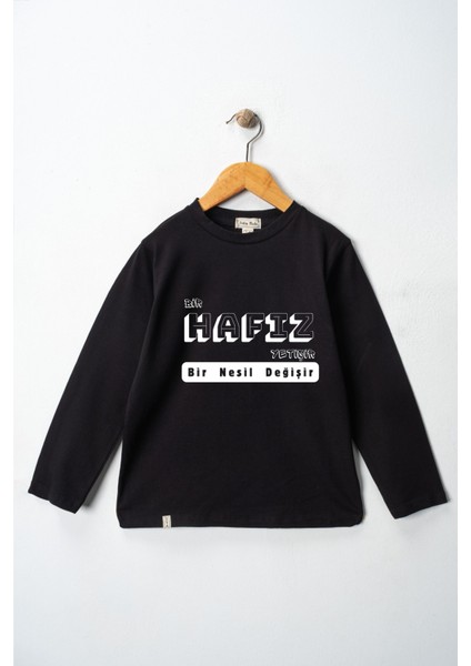 Kız Çocuk Uzun Kollu Bisiklet Yaka "bir Hafız Yetişir, Bir Nesil Yetişir" Baskılı Tişört Mevsimlik Pamuklu