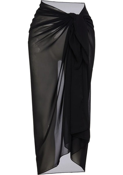 Kadın Siyah Bodrum Stili Bağlama Detaylı 150X75 Pareo