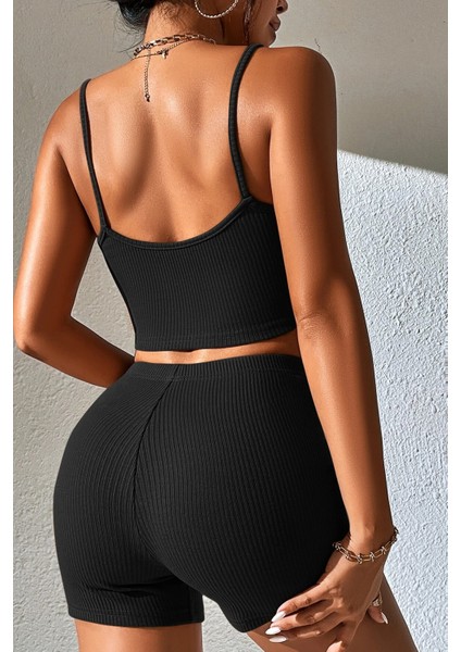 Kadın Siyah Şortlu Kaşkorse Gecelik Takım fırsatları