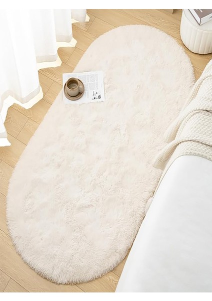 Krem Ekru Peluş Halı Antibakteriyel Oval Elips Yuvarlak Yumuşak Kaymaz Taban Yıkanabilir modelleri