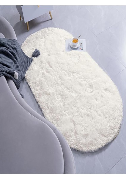 Krem Ekru Peluş Halı Antibakteriyel Oval Elips Yuvarlak Yumuşak Kaymaz Taban Yıkanabilir fırsatları