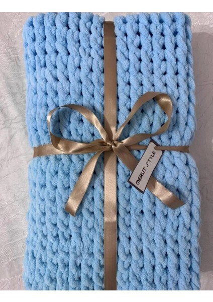 El Örgüsü Alize Puffy Tv Battaniyesi Açık Mavi Burgu Desen