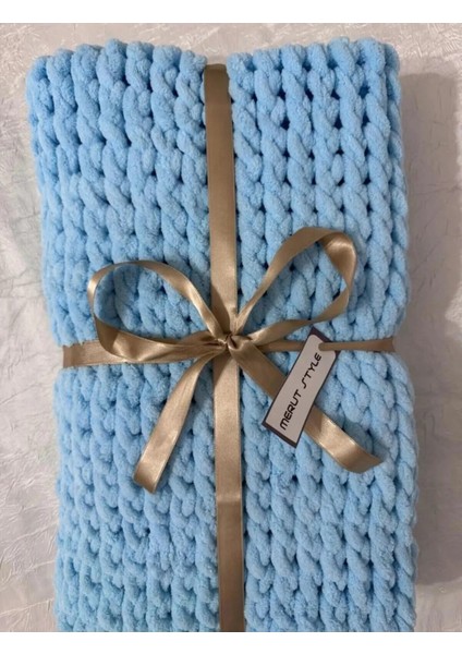 El Örgüsü Alize Puffy Tv Battaniyesi Açık Mavi Burgu Desen