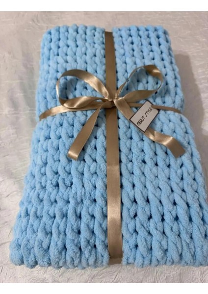 El Örgüsü Alize Puffy Tv Battaniyesi Açık Mavi Burgu Desen