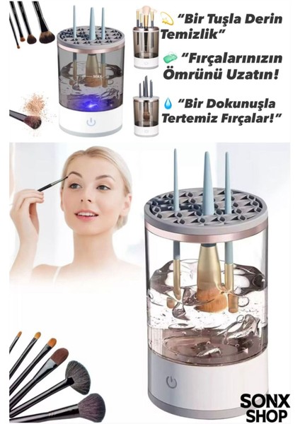 USB Şarjlı Makyaj Fırçası Temizleyici Aparat Hızlı Kurutmalı, Çok Yönlü Fırça Temizleyici