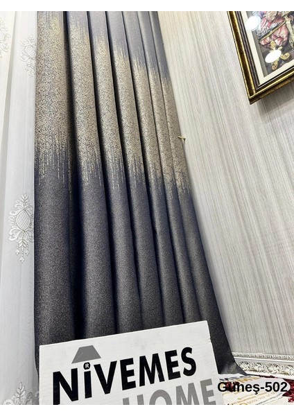 Nivemeshome Güneş FT632121 Lacivert V-502 1/3 Sık Pileli Fon Perde Apm