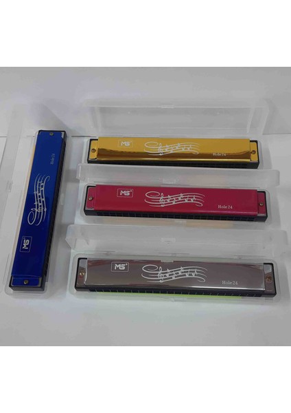 Ms 24 Çift Delikli Metal Mızıka,şeffaf Kutulu 18 cm 1 Adet Mızıka