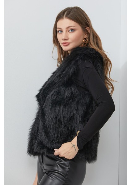 Astarlı Şal Yaka Suni Kürk Yelek